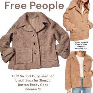 Free People Women So Soft Cozy Tan brown faux Sherpa Buttoned Coat OB872251 Sz M